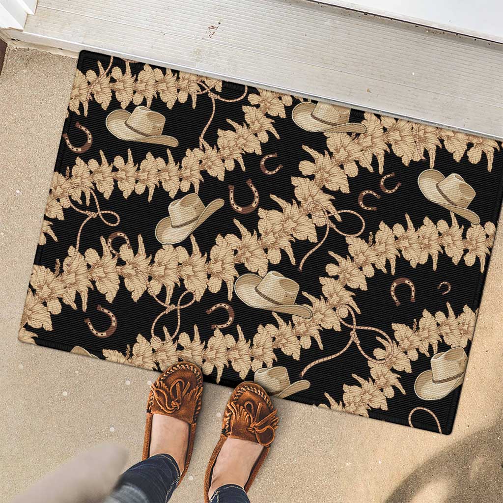 Vanuatu Cowboy Rubber Doormat Seamless Straw Hats Hibiscus LT14 - Polynesian Pride