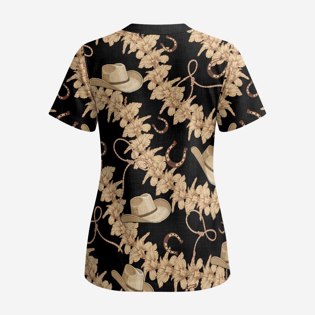 Vanuatu Cowboy Scrub Top Seamless Straw Hats Hibiscus LT14 - Polynesian Pride