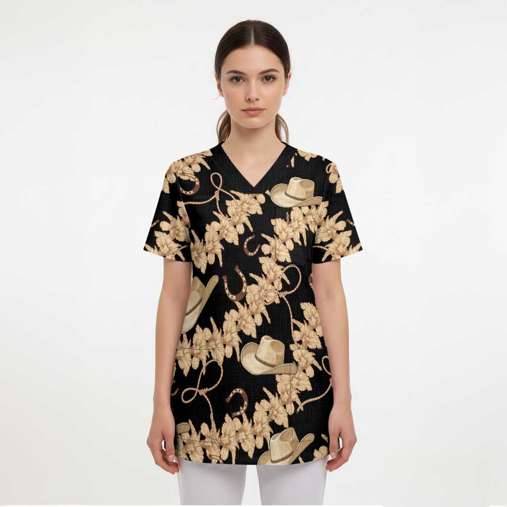 Vanuatu Cowboy Scrub Top Seamless Straw Hats Hibiscus LT14 - Polynesian Pride