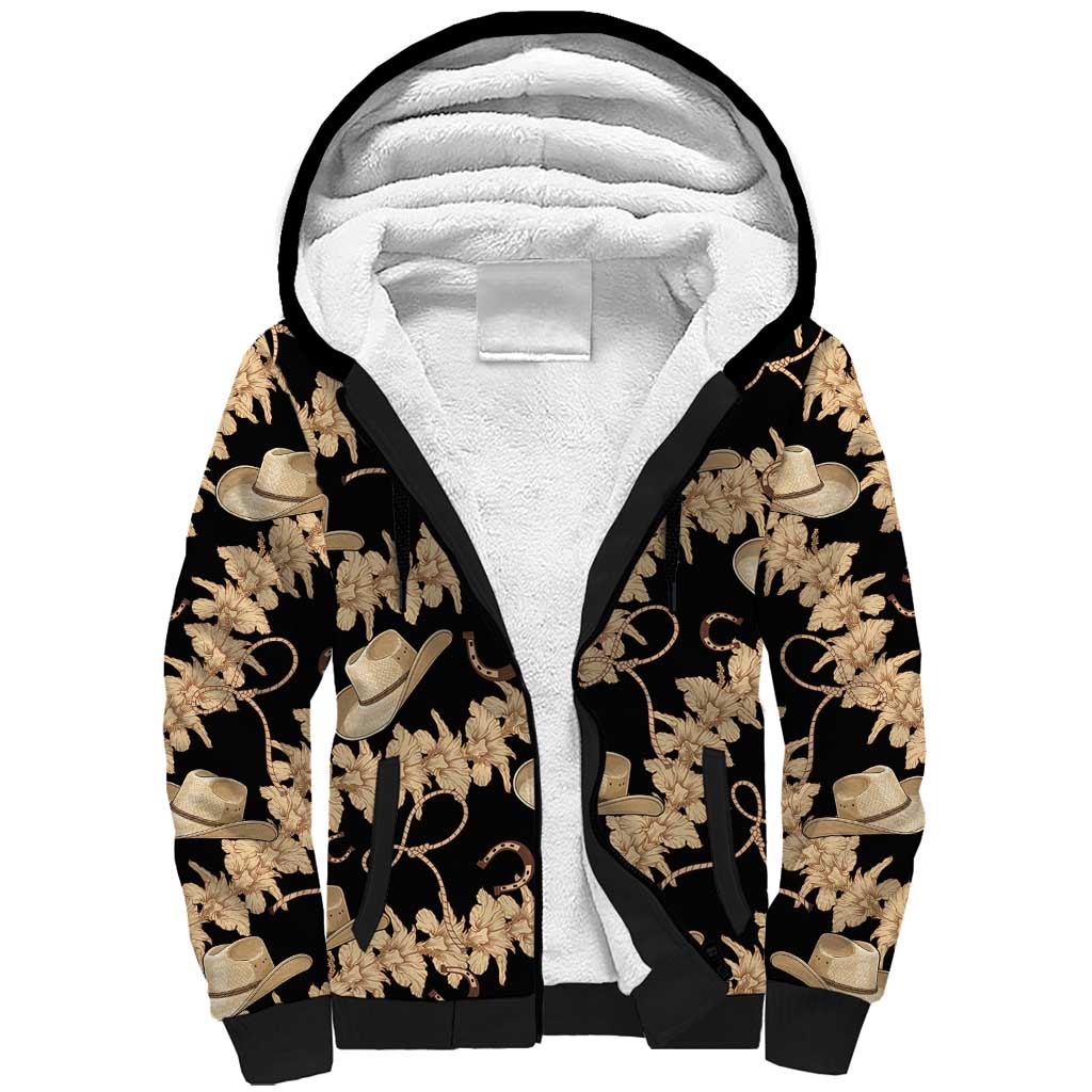 Vanuatu Cowboy Sherpa Hoodie Seamless Straw Hats Hibiscus LT14 Unisex Black - Polynesian Pride