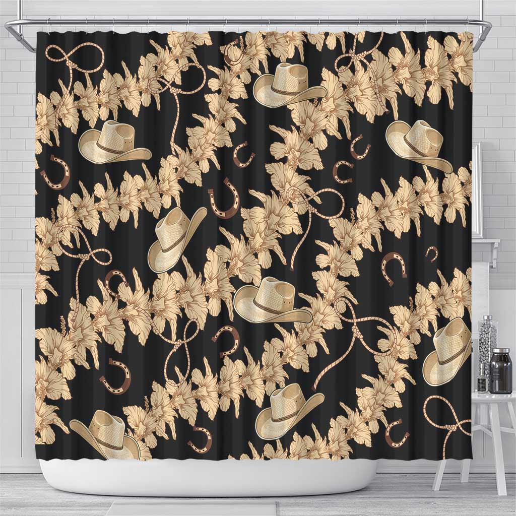 Vanuatu Cowboy Shower Curtain Seamless Straw Hats Hibiscus - Polynesian Pride