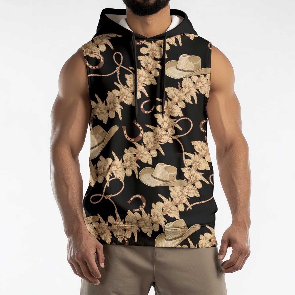 Vanuatu Cowboy Sleeveless Hoodie Seamless Straw Hats Hibiscus - Polynesian Pride
