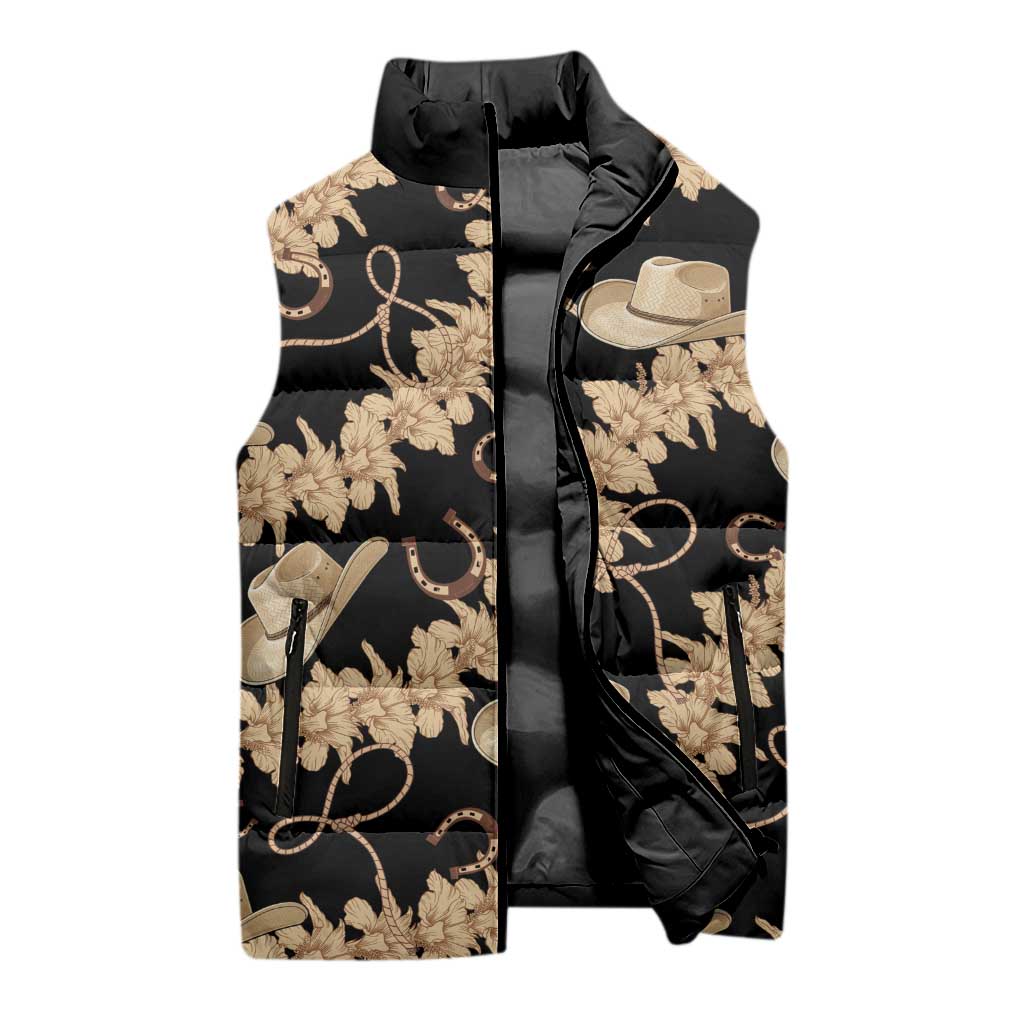 Vanuatu Cowboy Sleeveless Puffer Jacket Seamless Straw Hats Hibiscus LT14 - Polynesian Pride