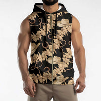 Vanuatu Cowboy Sleeveless Zip Hoodie Seamless Straw Hats Hibiscus - Polynesian Pride