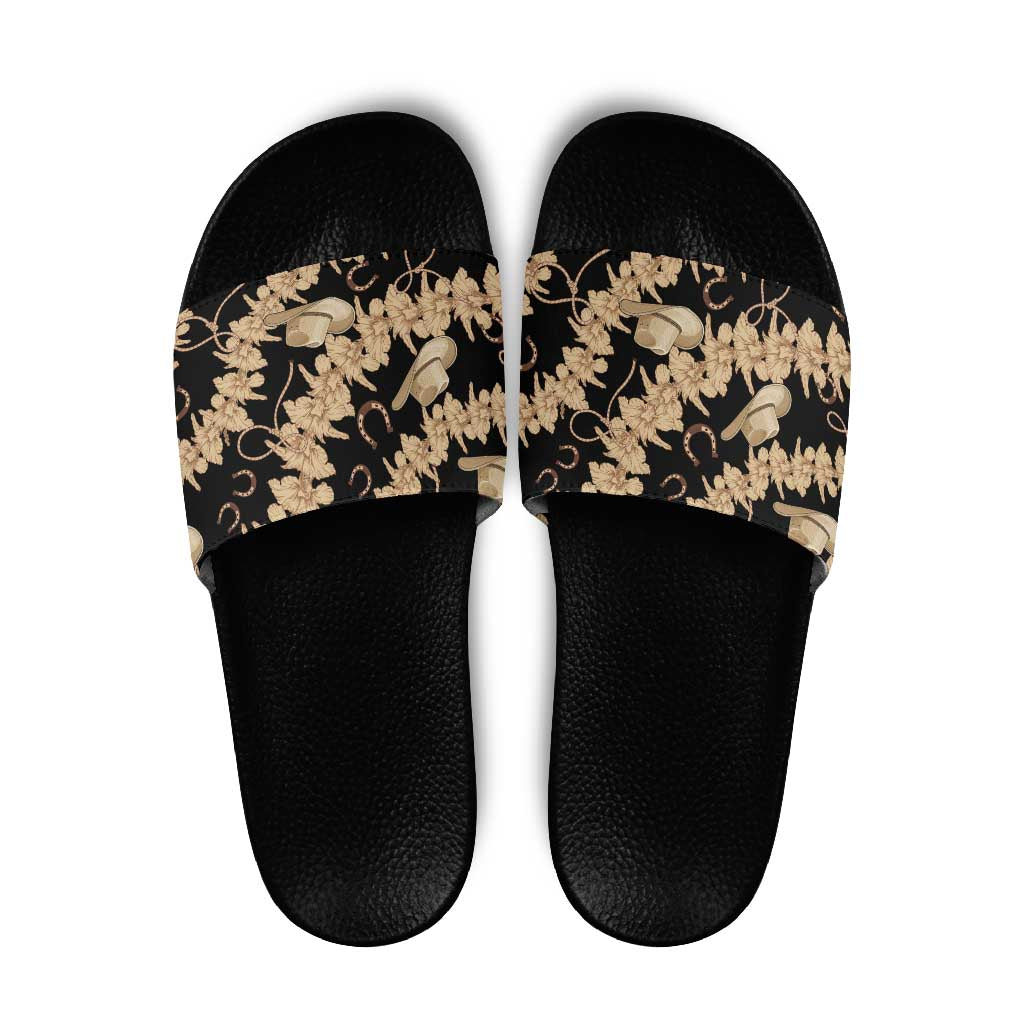 Vanuatu Cowboy Slide Sandals Seamless Straw Hats Hibiscus LT14 Black - Polynesian Pride