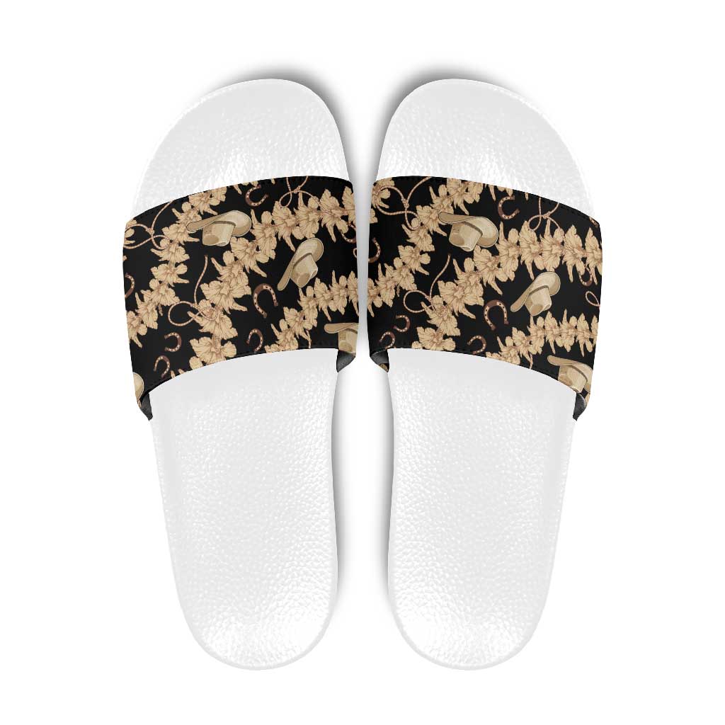 Vanuatu Cowboy Slide Sandals Seamless Straw Hats Hibiscus LT14 Black - Polynesian Pride