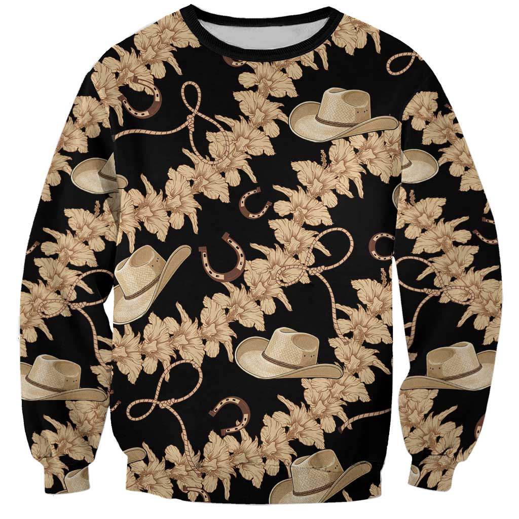 Vanuatu Cowboy Sweatshirt Seamless Straw Hats Hibiscus LT14 Unisex Black - Polynesian Pride