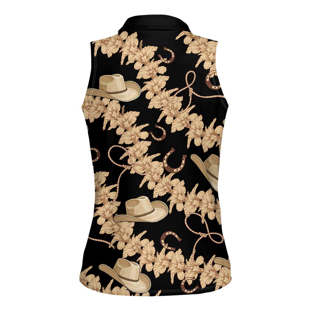 Vanuatu Cowboy Women Sleeveless Polo Shirt Seamless Straw Hats Hibiscus LT14 - Polynesian Pride