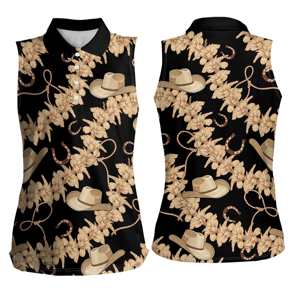 Vanuatu Cowboy Women Sleeveless Polo Shirt Seamless Straw Hats Hibiscus LT14 - Polynesian Pride