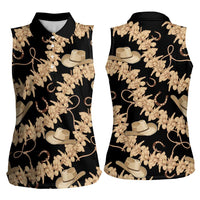Vanuatu Cowboy Women Sleeveless Polo Shirt Seamless Straw Hats Hibiscus LT14 - Polynesian Pride