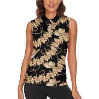 Vanuatu Cowboy Women Sleeveless Polo Shirt Seamless Straw Hats Hibiscus LT14 - Polynesian Pride