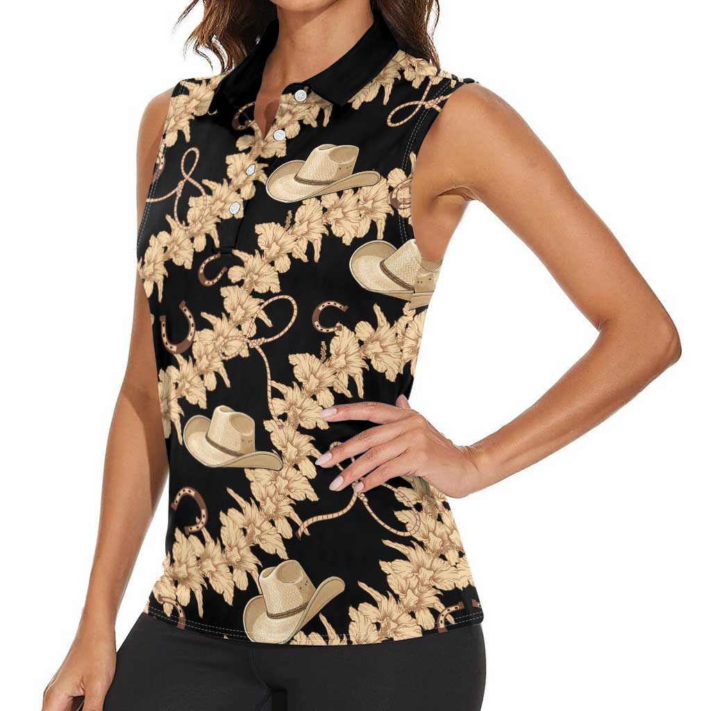 Vanuatu Cowboy Women Sleeveless Polo Shirt Seamless Straw Hats Hibiscus LT14 - Polynesian Pride