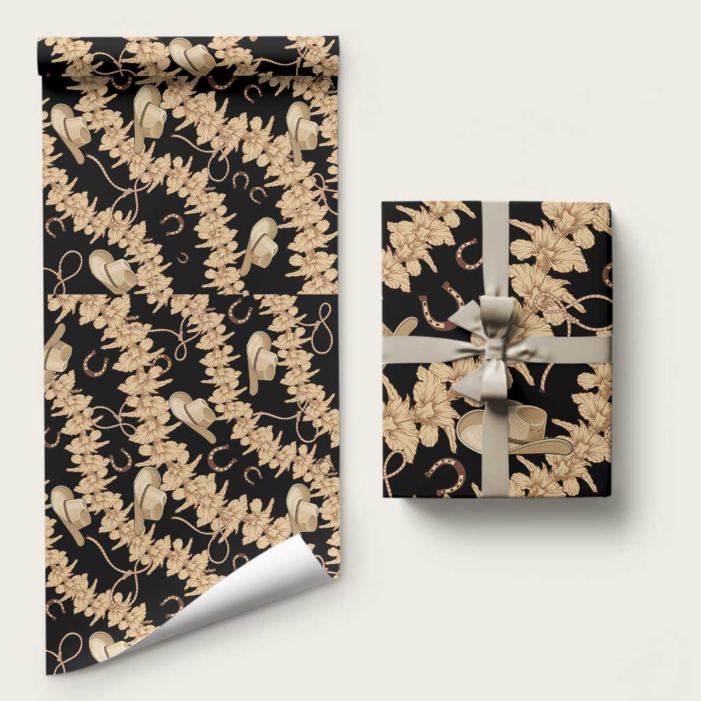 Vanuatu Cowboy Wrapping Paper Seamless Straw Hats Hibiscus LT14 58" × 23" Black - Polynesian Pride
