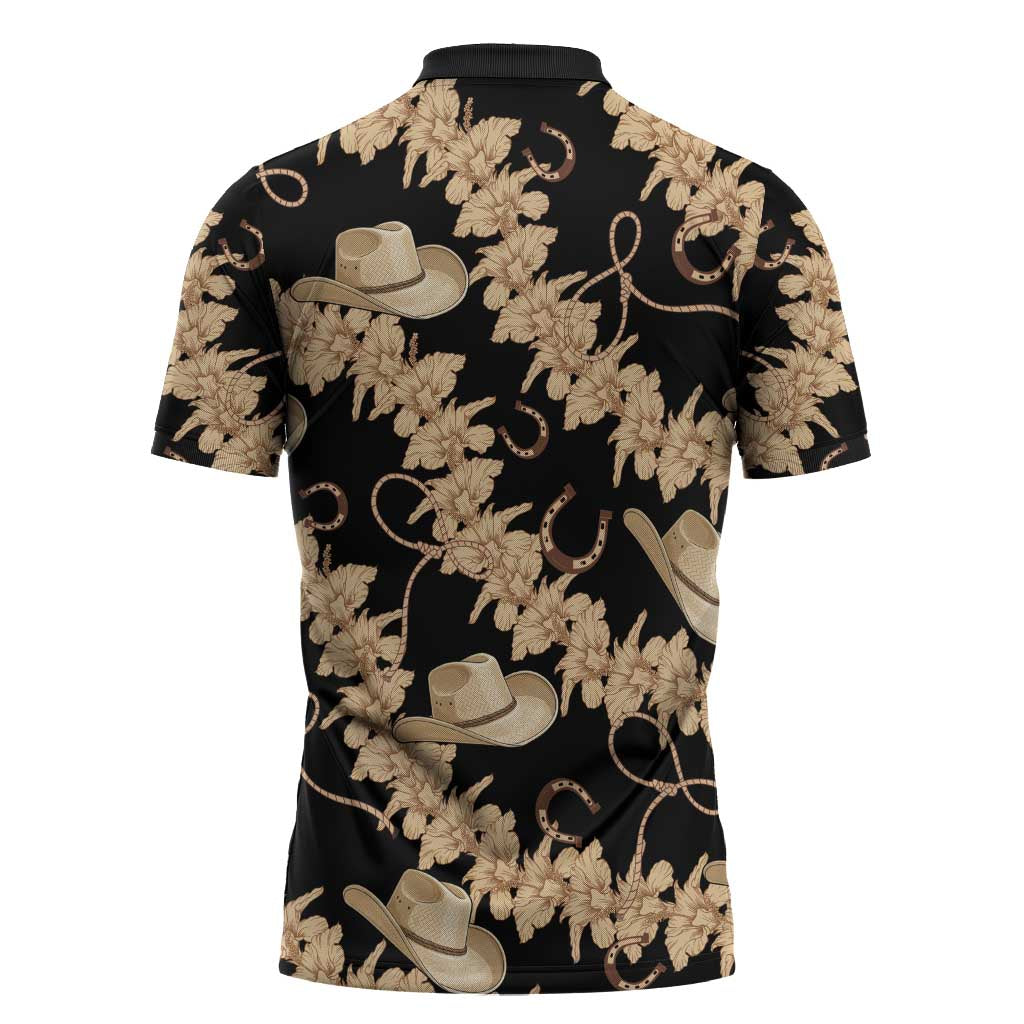 Vanuatu Cowboy Zipper Polo Shirt Seamless Straw Hats Hibiscus LT14 - Polynesian Pride
