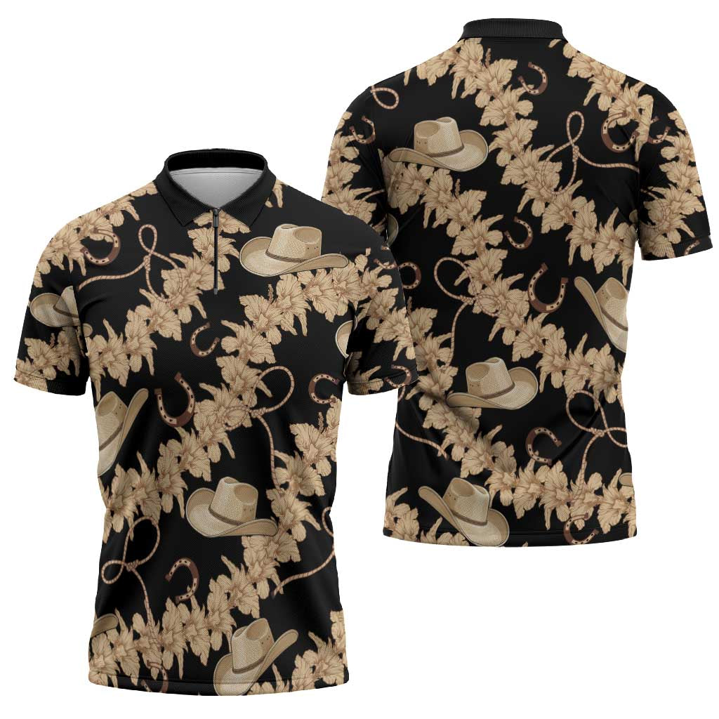 Vanuatu Cowboy Zipper Polo Shirt Seamless Straw Hats Hibiscus LT14 - Polynesian Pride