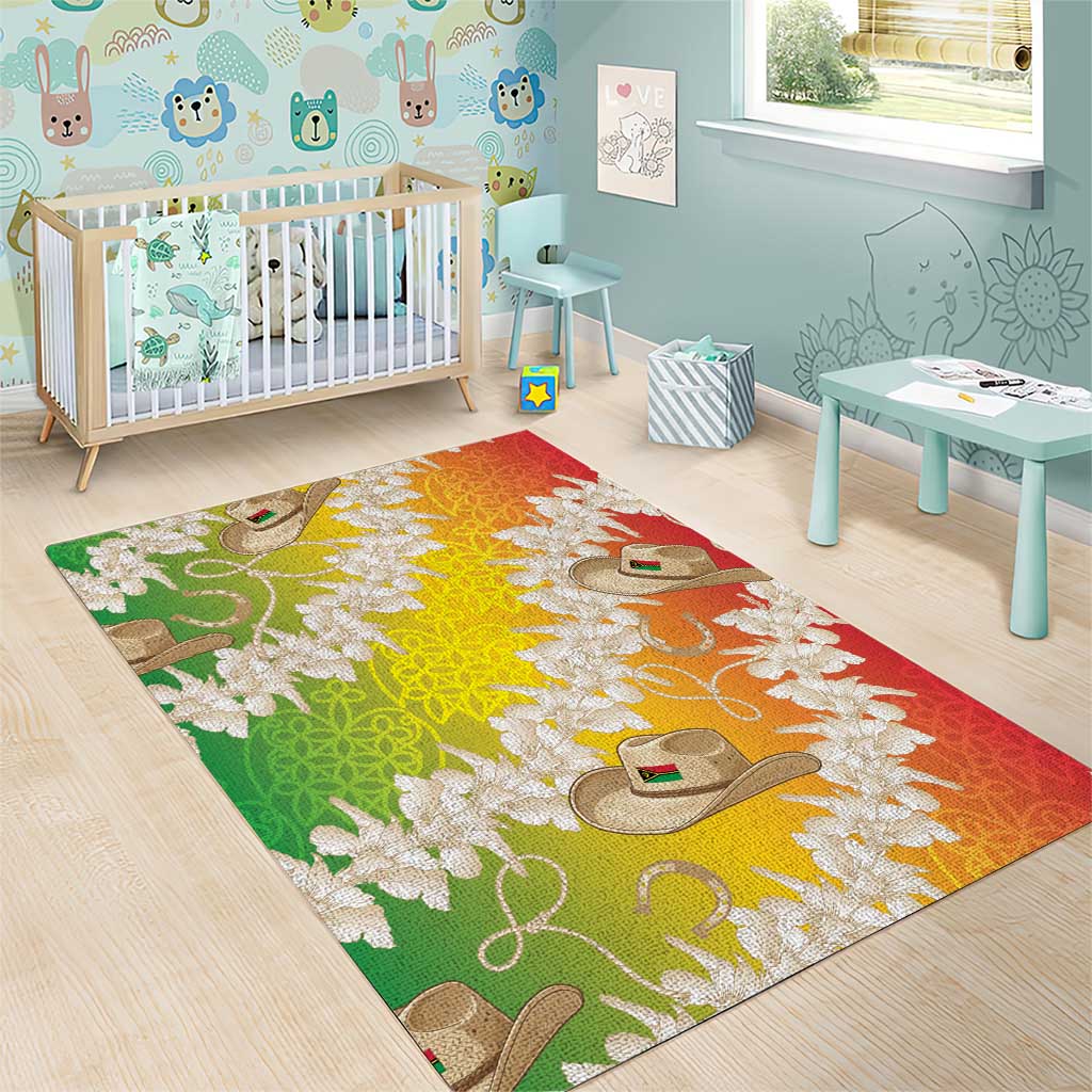 Vanuatu Cowboy Area Rug Straw Hats Hibiscus With Sand Drawing - Polynesian Pride