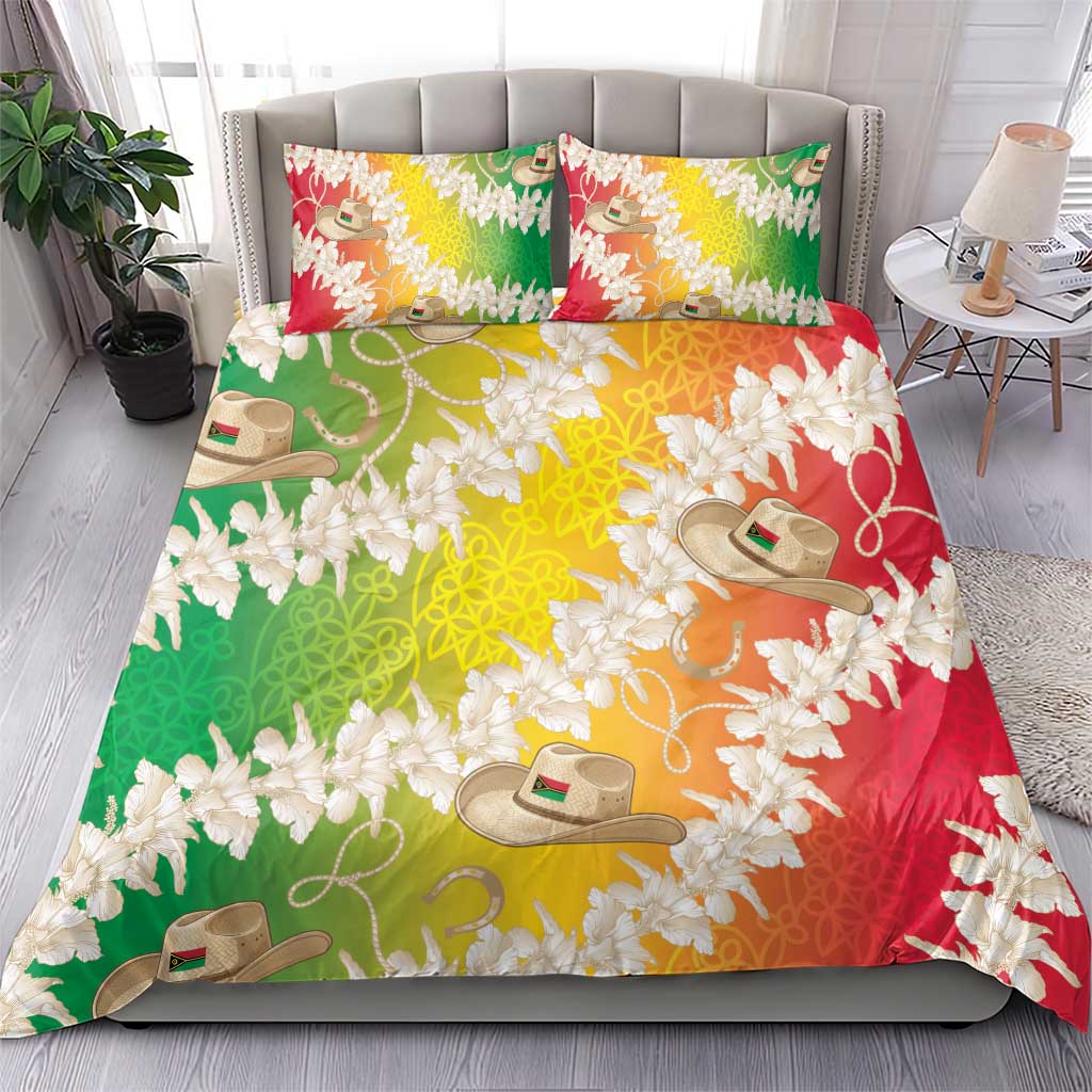 Vanuatu Cowboy Bedding Set Straw Hats Hibiscus With Sand Drawing - Polynesian Pride
