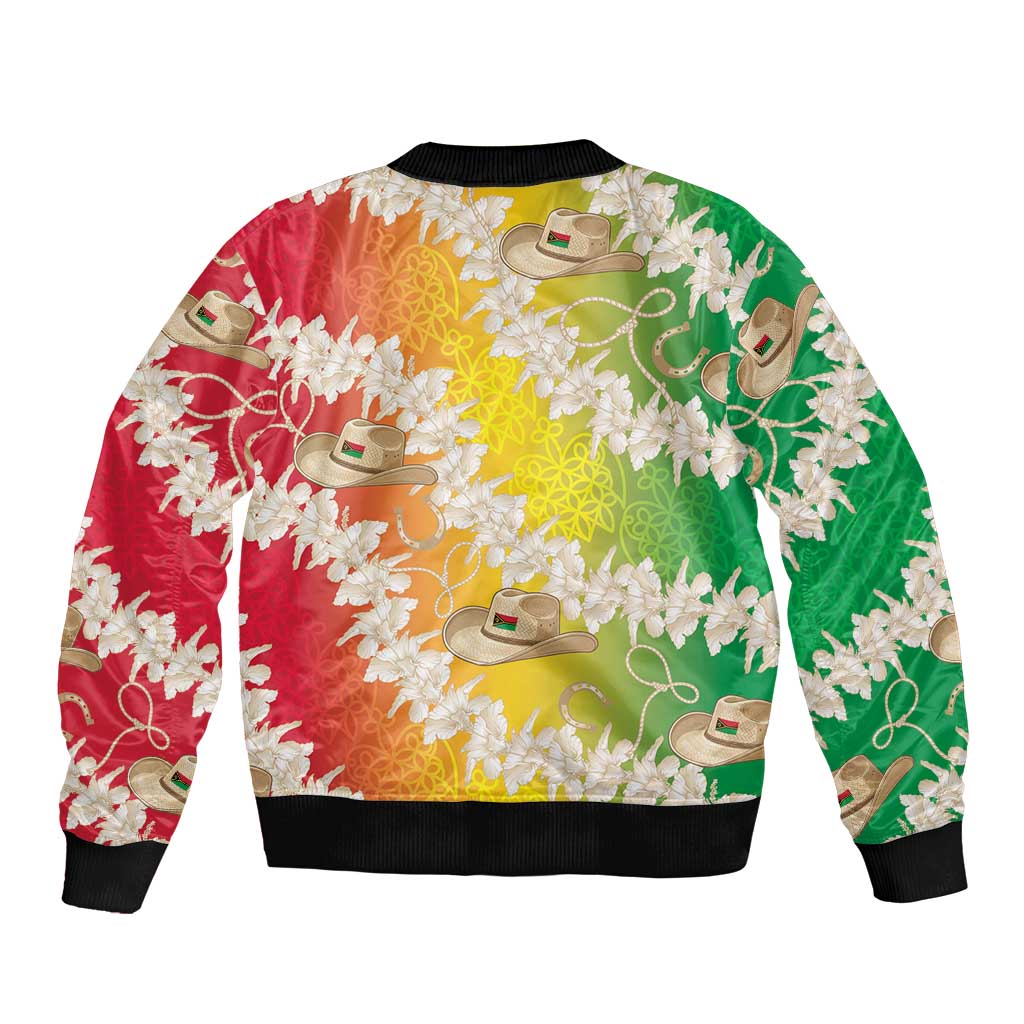 Vanuatu Cowboy Bomber Jacket Straw Hats Hibiscus With Sand Drawing - Polynesian Pride