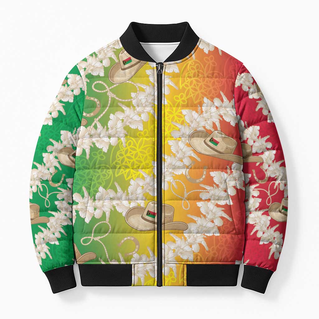Vanuatu Cowboy Bomber Puffer Jacket Straw Hats Hibiscus With Sand Drawing LT14 Unisex Reggae - Polynesian Pride