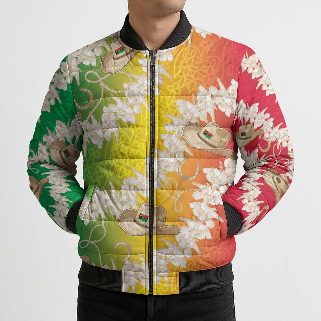 Vanuatu Cowboy Bomber Puffer Jacket Straw Hats Hibiscus With Sand Drawing LT14 - Polynesian Pride