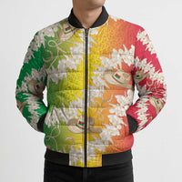 Vanuatu Cowboy Bomber Puffer Jacket Straw Hats Hibiscus With Sand Drawing LT14 - Polynesian Pride