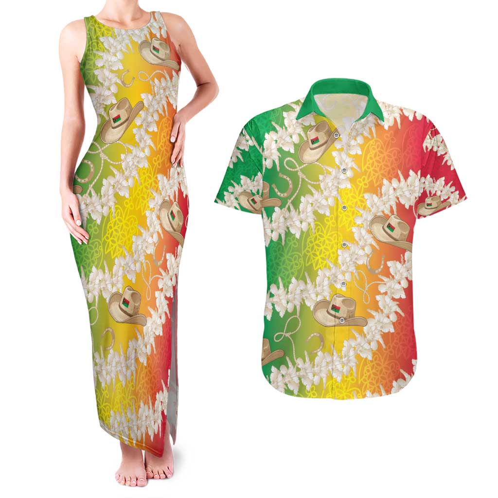 Vanuatu Cowboy Couples Matching Tank Maxi Dress and Hawaiian Shirt Straw Hats Hibiscus With Sand Drawing - Polynesian Pride