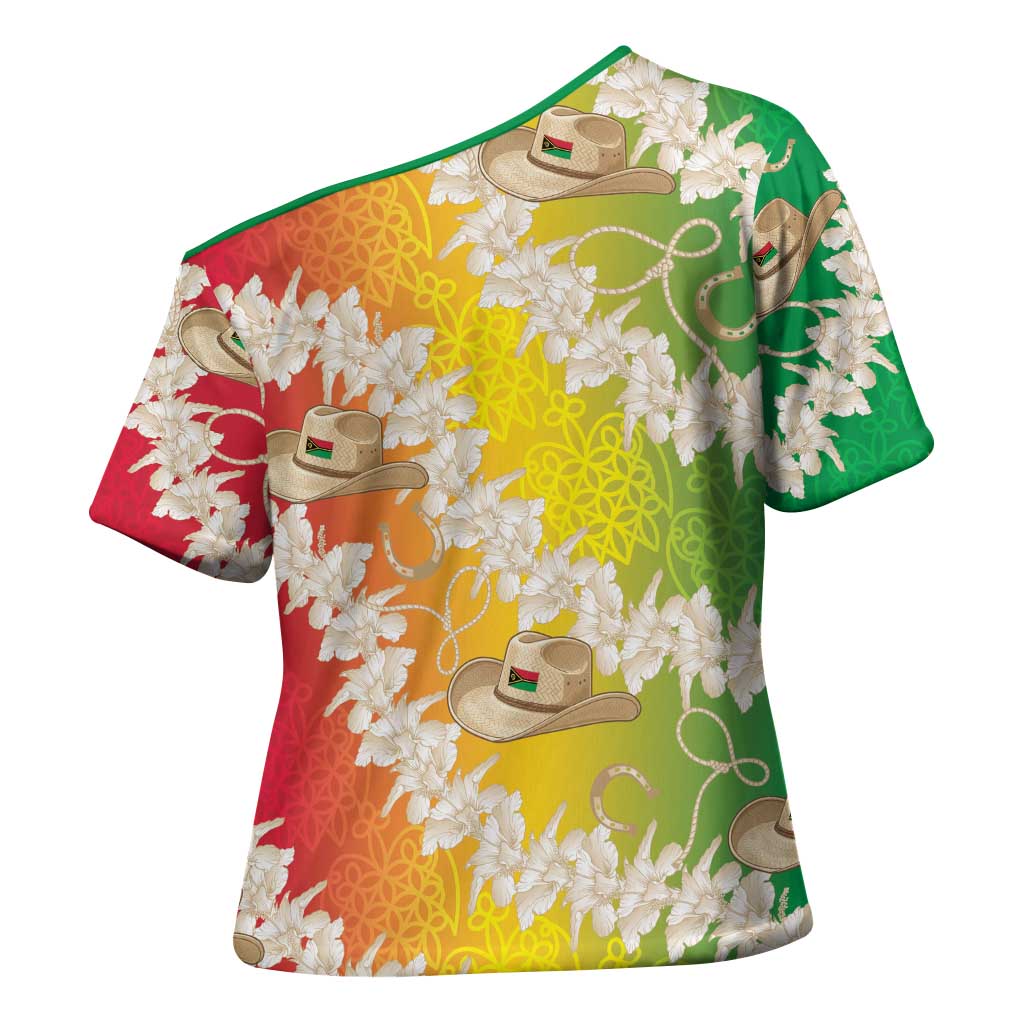 Vanuatu Cowboy Cross Shoulder Shirt Straw Hats Hibiscus With Sand Drawing LT14 - Polynesian Pride