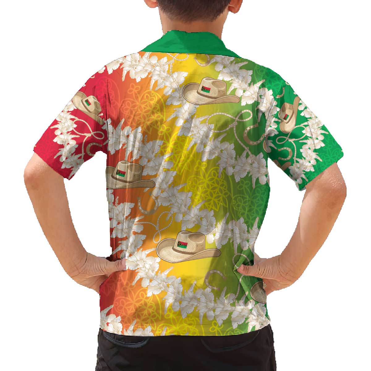 Vanuatu Cowboy Family Matching Off The Shoulder Long Sleeve Dress and Hawaiian Shirt Straw Hats Hibiscus With Sand Drawing - Polynesian Pride