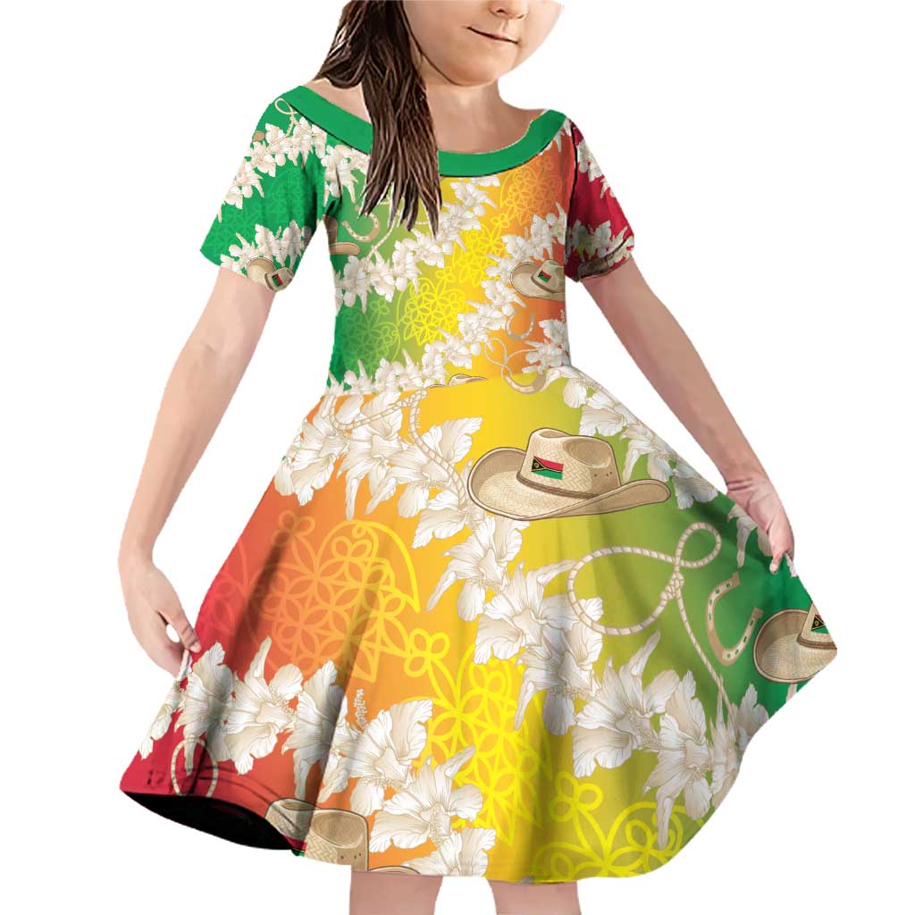 Vanuatu Cowboy Family Matching Off Shoulder Short Dress and Hawaiian Shirt Straw Hats Hibiscus With Sand Drawing - Polynesian Pride