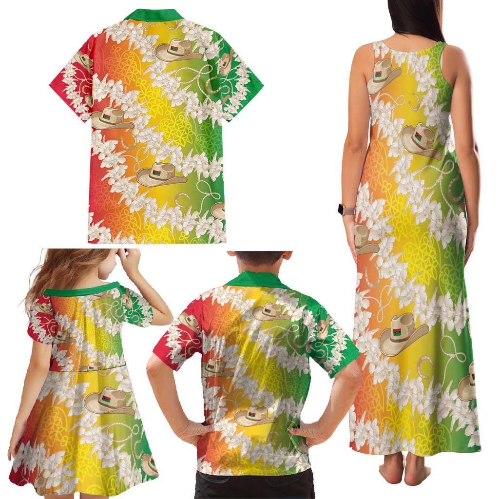 Vanuatu Cowboy Family Matching Tank Maxi Dress and Hawaiian Shirt Straw Hats Hibiscus With Sand Drawing - Polynesian Pride