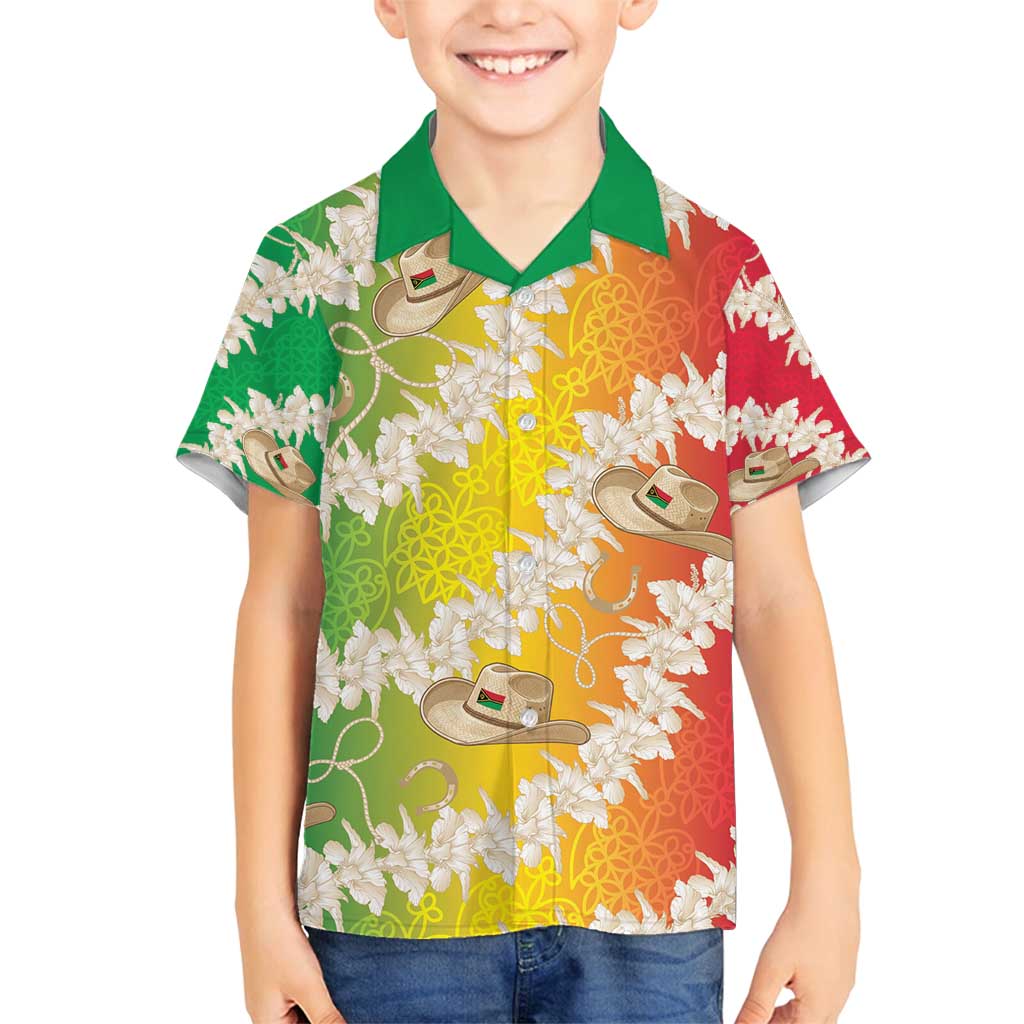 Vanuatu Cowboy Family Matching Tank Maxi Dress and Hawaiian Shirt Straw Hats Hibiscus With Sand Drawing - Polynesian Pride