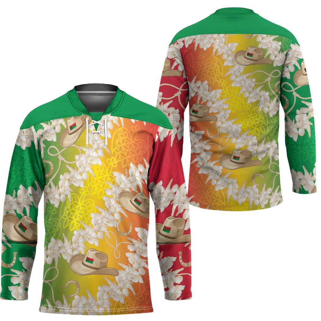 Vanuatu Cowboy Hockey Jersey Straw Hats Hibiscus With Sand Drawing - Polynesian Pride