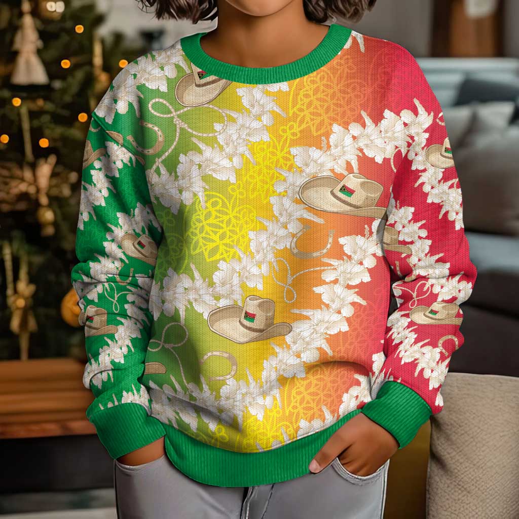 Vanuatu Cowboy Kid Ugly Christmas Sweater Straw Hats Hibiscus With Sand Drawing - Polynesian Pride