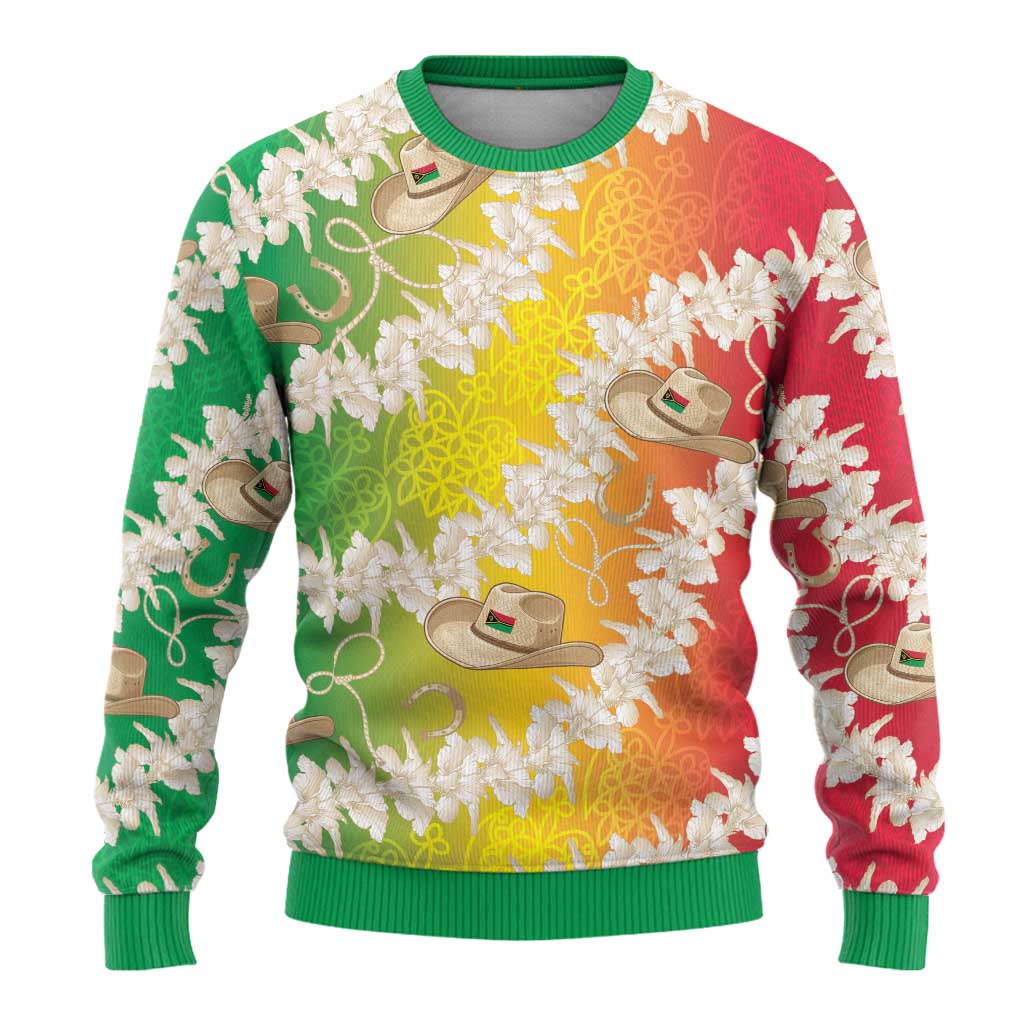 Vanuatu Cowboy Ugly Christmas Sweater Straw Hats Hibiscus With Sand Drawing - Polynesian Pride