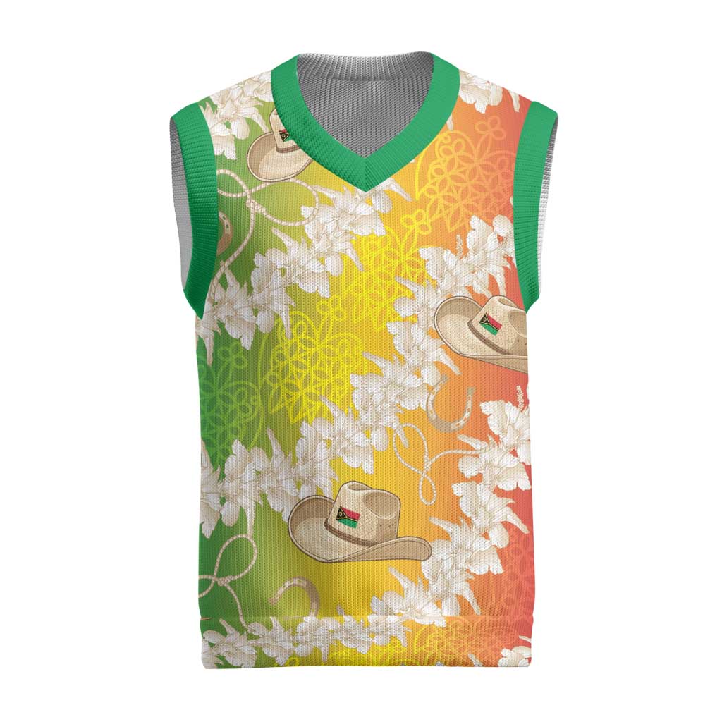 Vanuatu Cowboy Christmas Knitted V-Neck Vest Straw Hats Hibiscus With Sand Drawing LT14 Reggae - Polynesian Pride