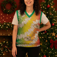 Vanuatu Cowboy Christmas Knitted V-Neck Vest Straw Hats Hibiscus With Sand Drawing - Polynesian Pride