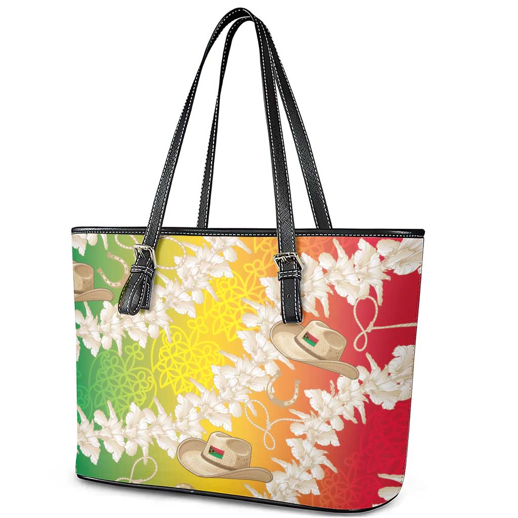 Vanuatu Cowboy Leather Tote Bag Straw Hats Hibiscus With Sand Drawing - Polynesian Pride