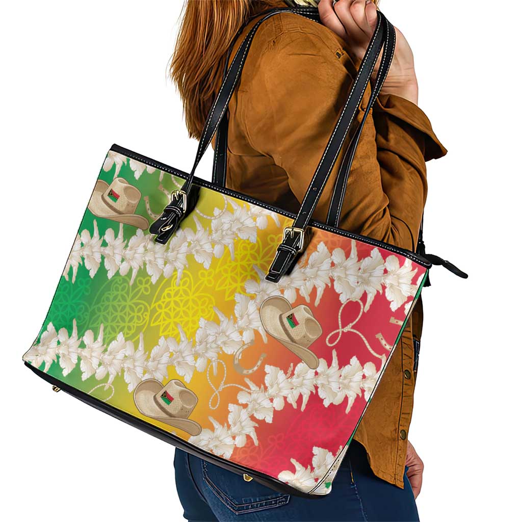 Vanuatu Cowboy Leather Tote Bag Straw Hats Hibiscus With Sand Drawing - Polynesian Pride
