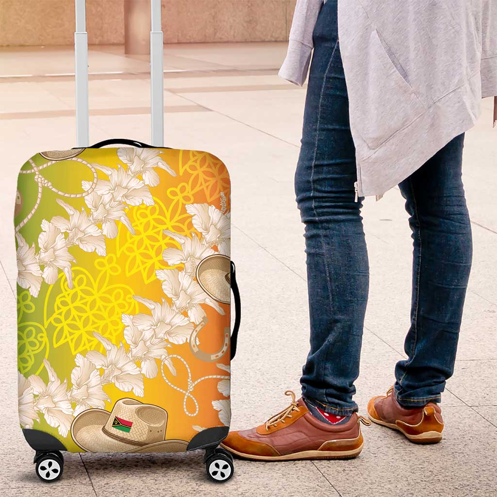 Vanuatu Cowboy Luggage Cover Straw Hats Hibiscus With Sand Drawing - Polynesian Pride