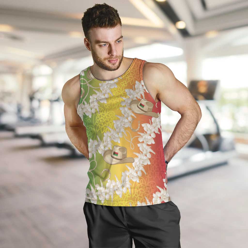 Vanuatu Cowboy Men Tank Top Straw Hats Hibiscus With Sand Drawing - Polynesian Pride