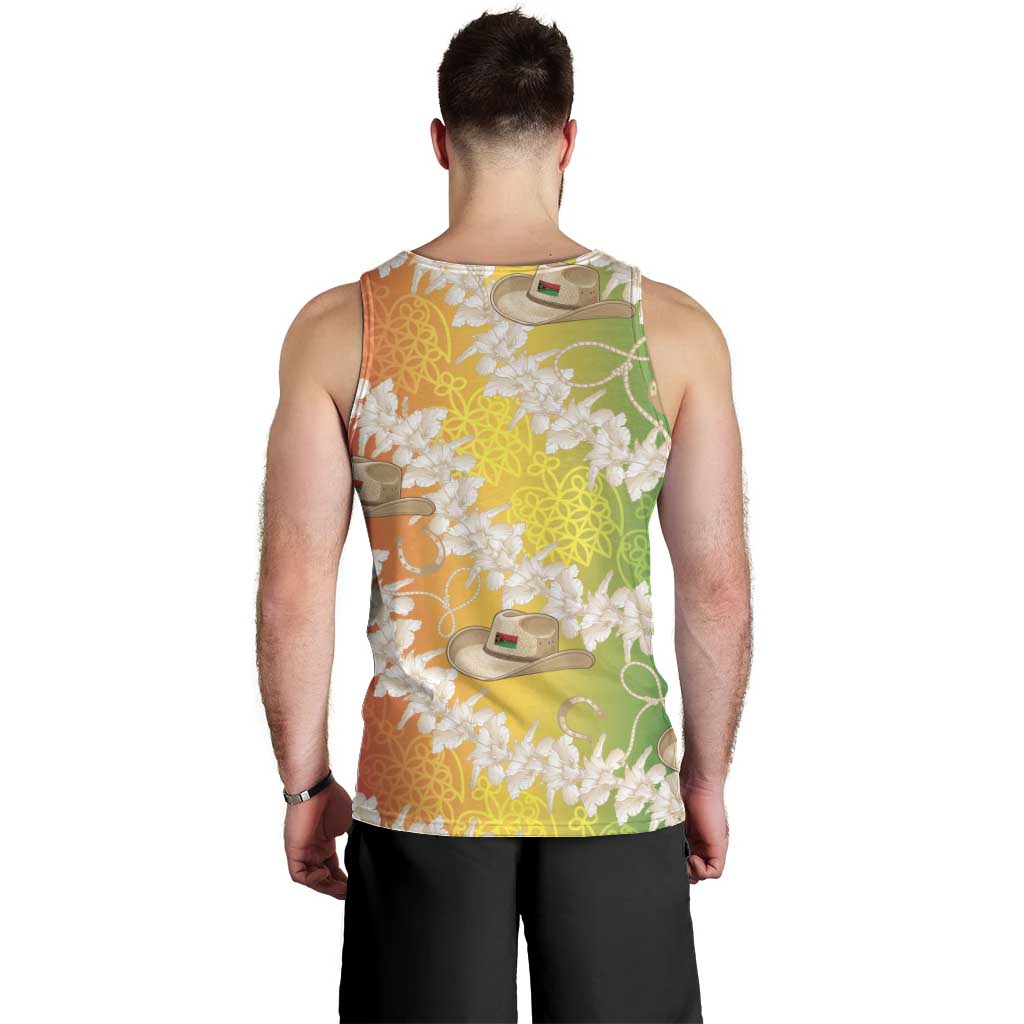 Vanuatu Cowboy Men Tank Top Straw Hats Hibiscus With Sand Drawing - Polynesian Pride