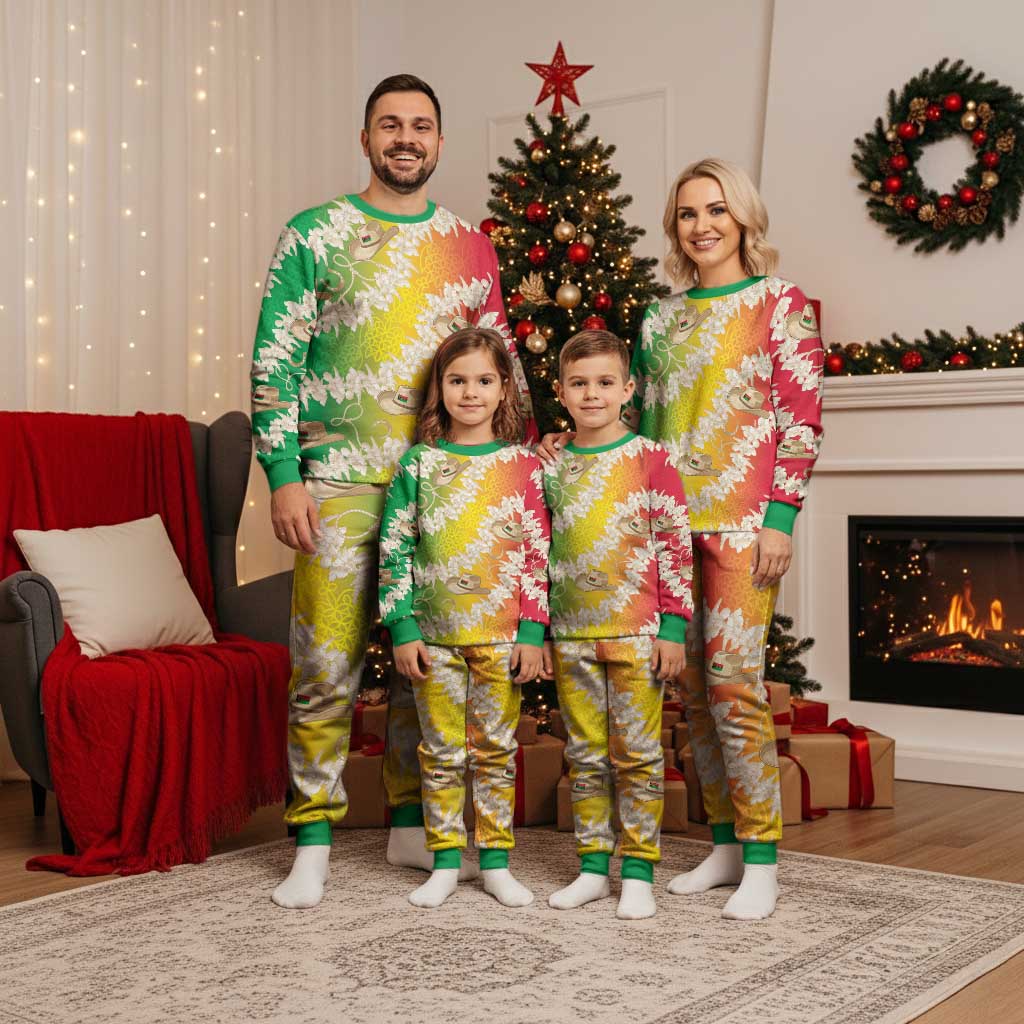 Vanuatu Cowboy Christmas Pajama Set Straw Hats Hibiscus With Sand Drawing LT14 - Polynesian Pride