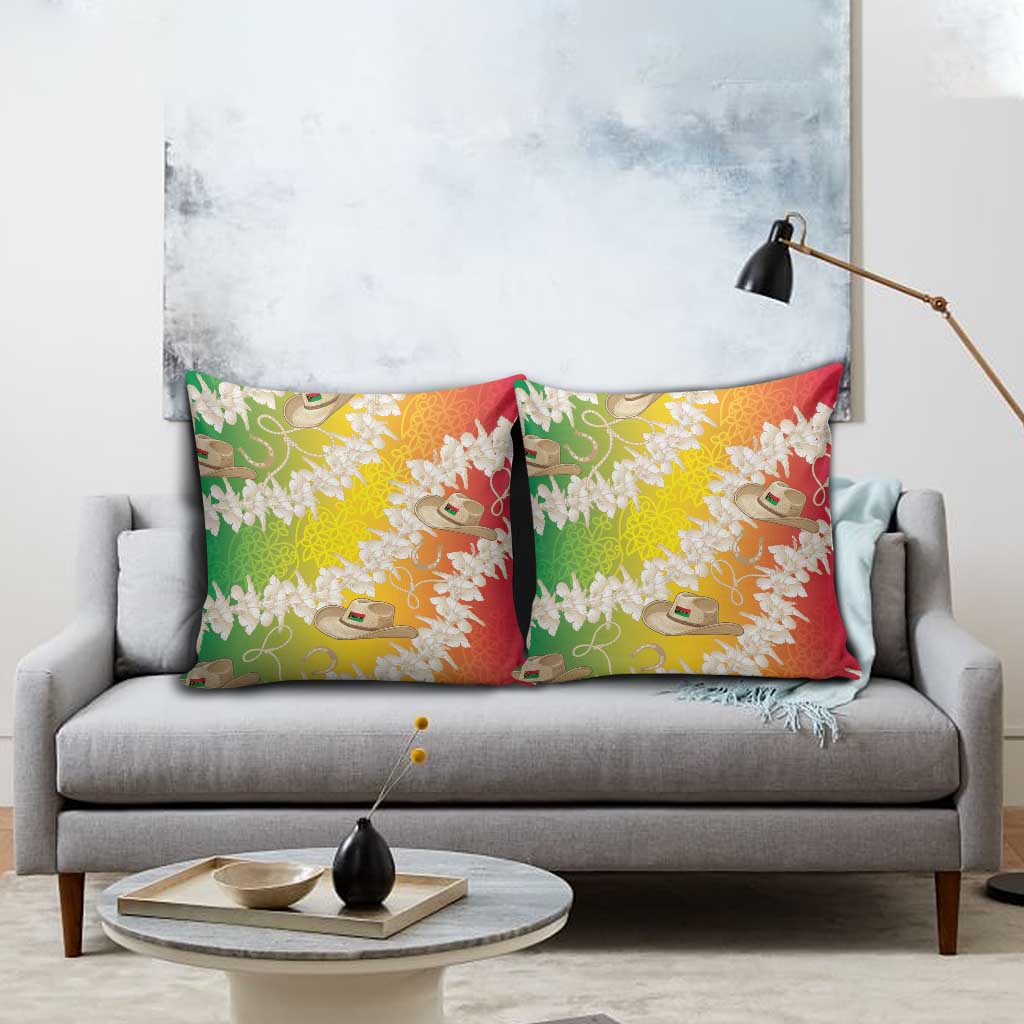 Vanuatu Cowboy Pillow Cover Straw Hats Hibiscus With Sand Drawing - Polynesian Pride