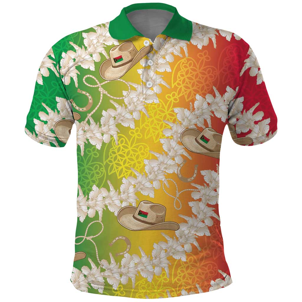 Vanuatu Cowboy Polo Shirt Straw Hats Hibiscus With Sand Drawing - Polynesian Pride