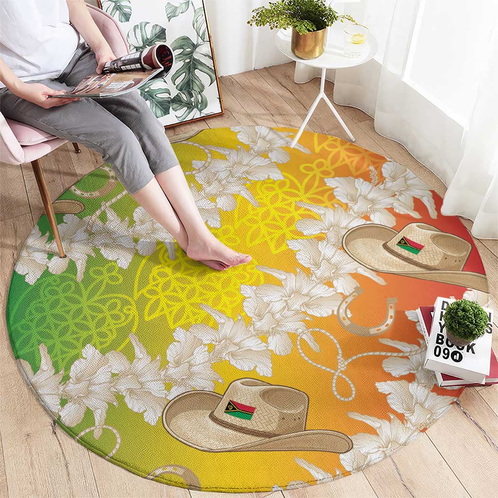 Vanuatu Cowboy Round Carpet Straw Hats Hibiscus With Sand Drawing - Polynesian Pride
