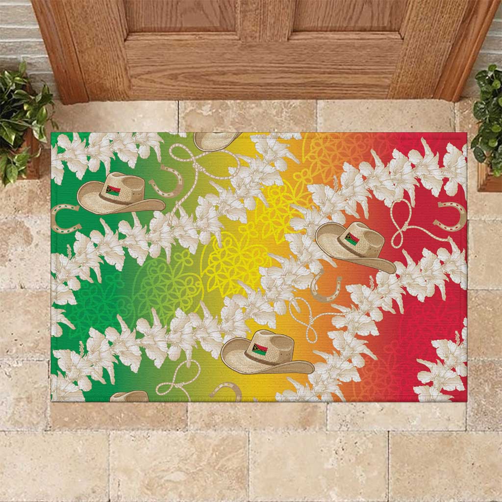 Vanuatu Cowboy Rubber Doormat Straw Hats Hibiscus With Sand Drawing LT14 Reggae - Polynesian Pride