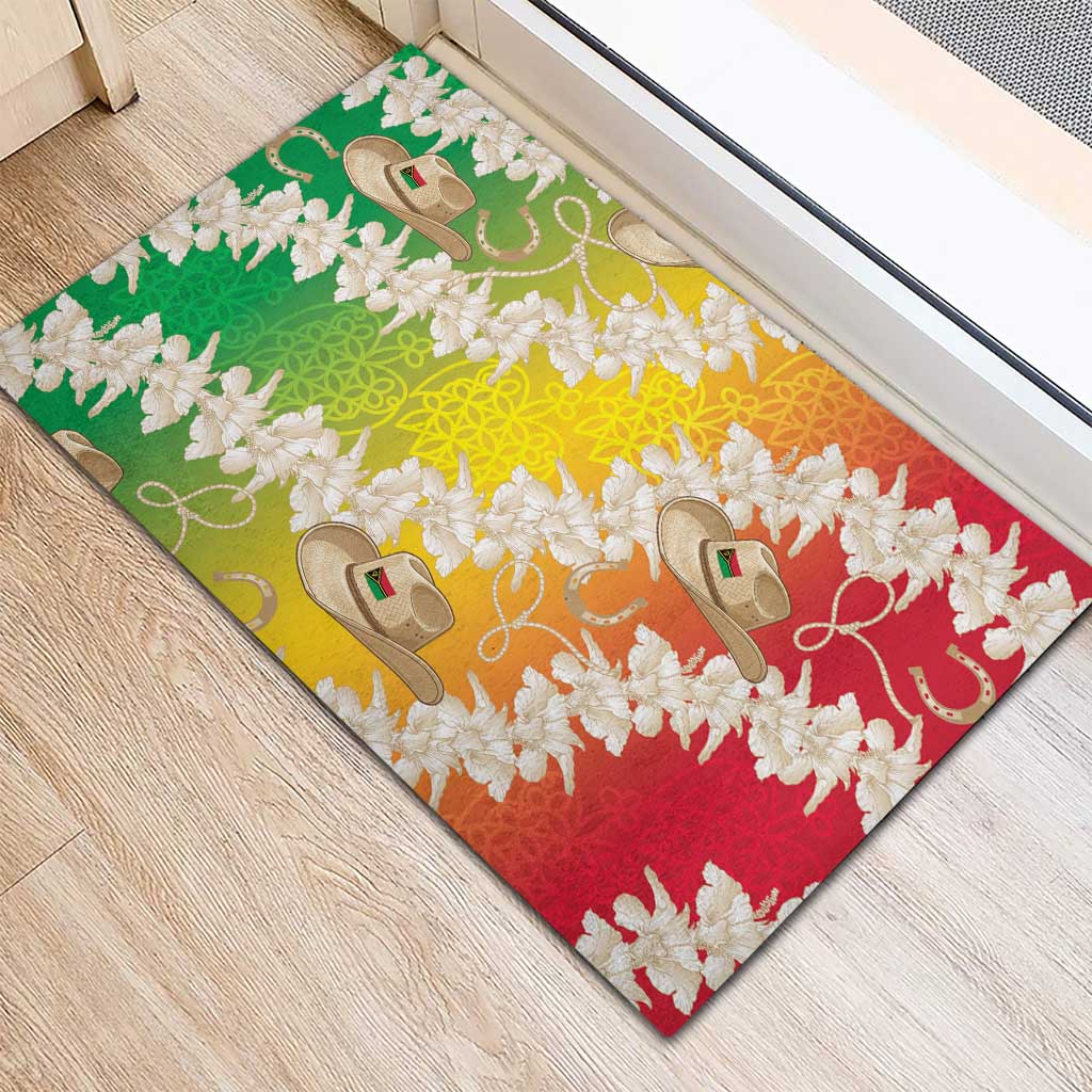 Vanuatu Cowboy Rubber Doormat Straw Hats Hibiscus With Sand Drawing LT14 - Polynesian Pride