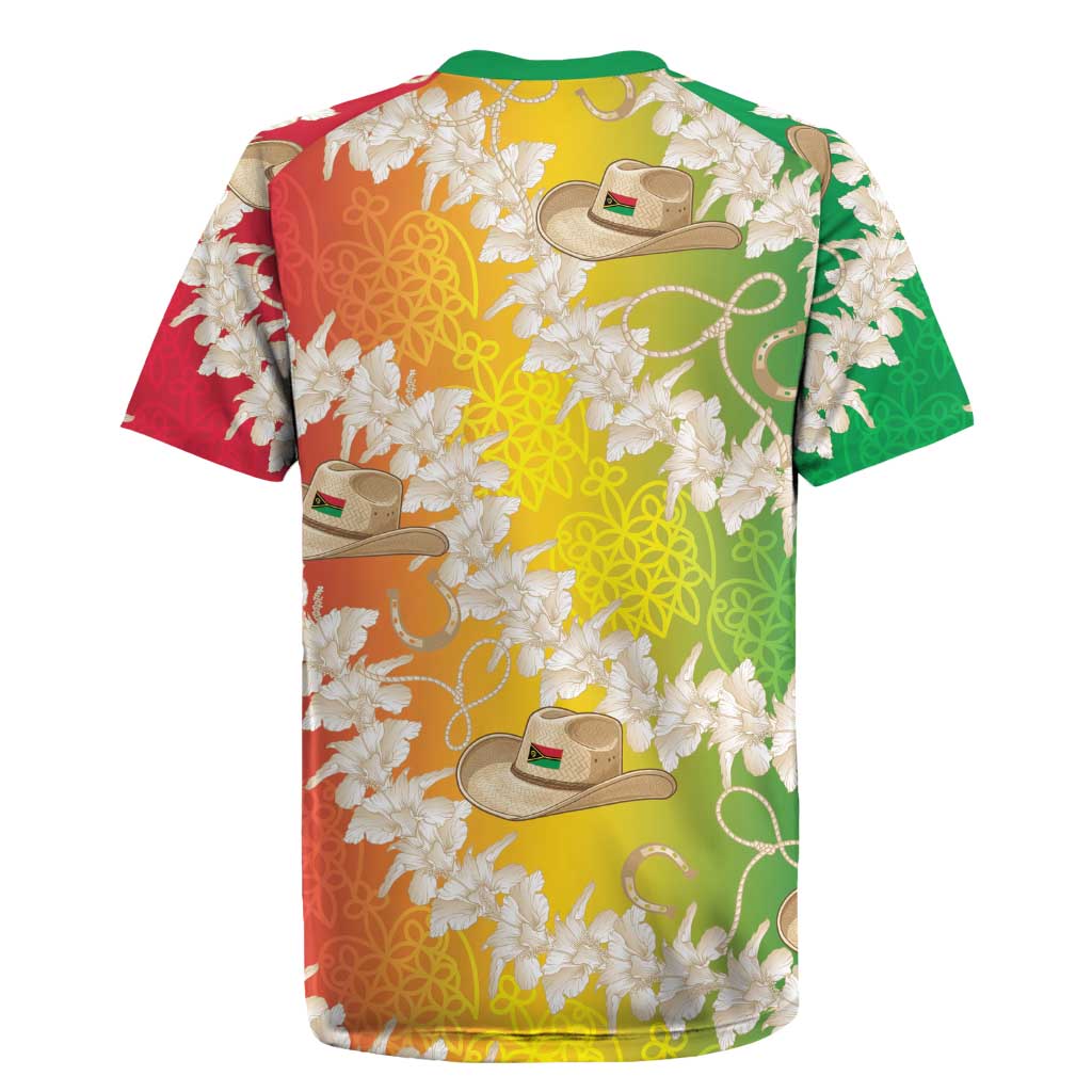 Vanuatu Cowboy Rugby Jersey Straw Hats Hibiscus With Sand Drawing - Polynesian Pride