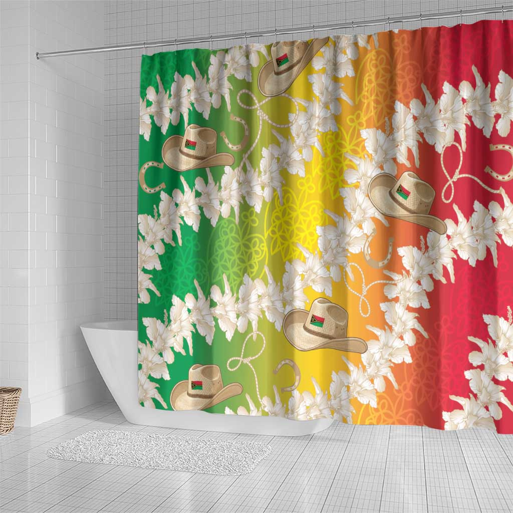 Vanuatu Cowboy Shower Curtain Straw Hats Hibiscus With Sand Drawing - Polynesian Pride