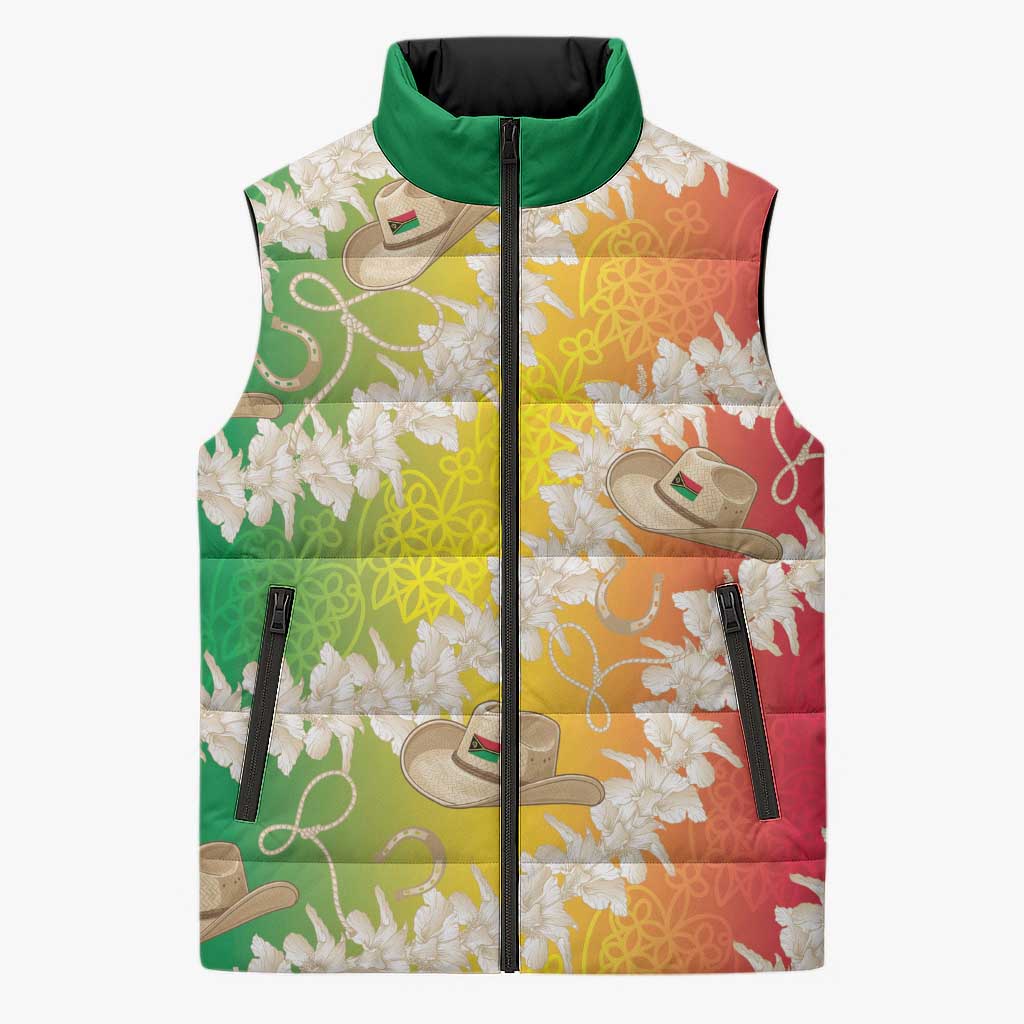 Vanuatu Cowboy Sleeveless Puffer Jacket Straw Hats Hibiscus With Sand Drawing LT14 Unisex Reggae - Polynesian Pride